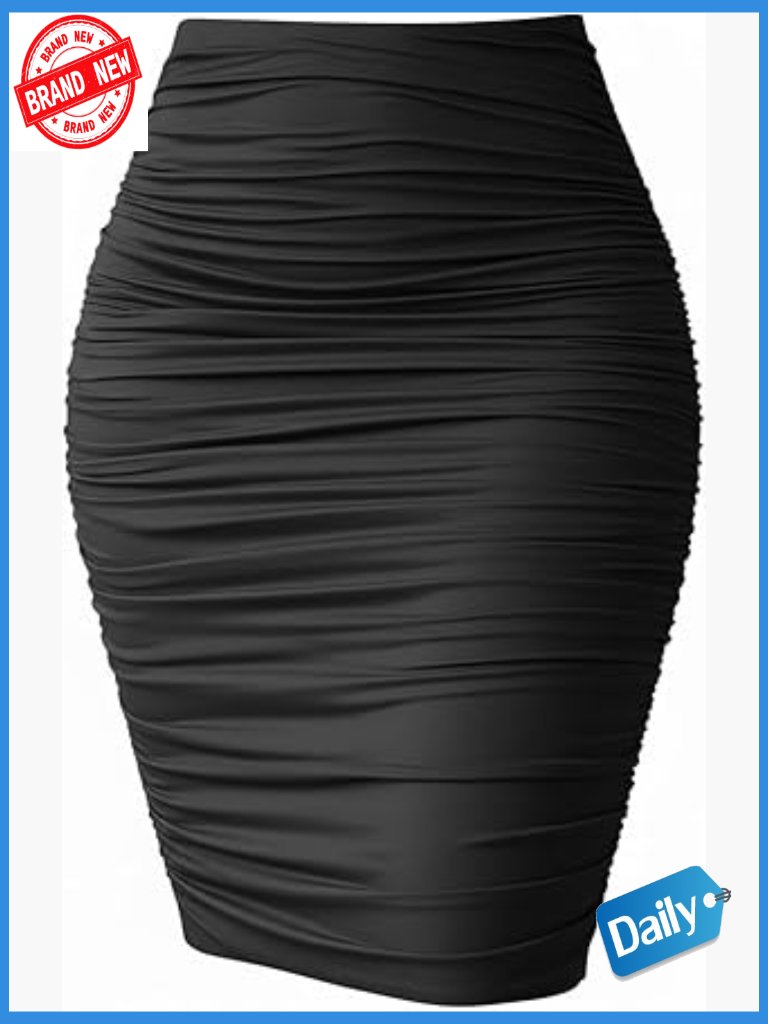 Ruched Bodycon High Waist Midi Pencil Skirt Stretch Soft